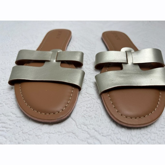 J. Crew Beachside Metallic Gold Slide Sandal Flat Slip-On Summer Shoes Women's 7 - Picture 3 of 6